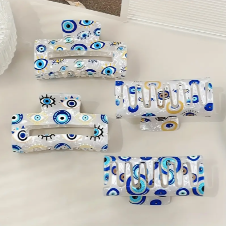 White Turkish Eye Claw Hair Clips