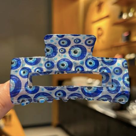 Pearly Blue Turkish Eye Claw Hair Clips