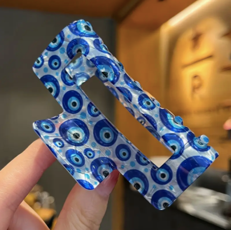 Pearly Blue Turkish Eye Claw Hair Clips