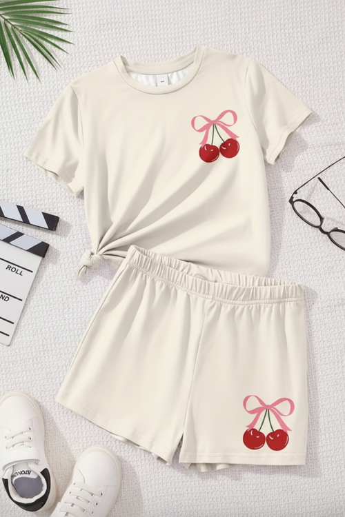 Beige Cherry Bow Comfy Set