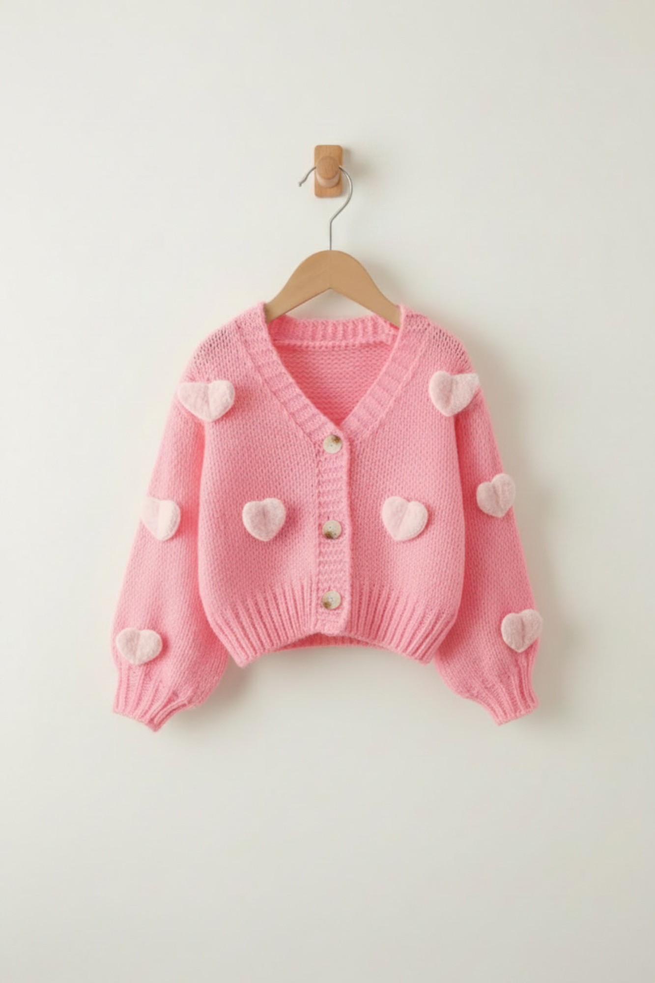 Coral Cardigan Pink Hearts