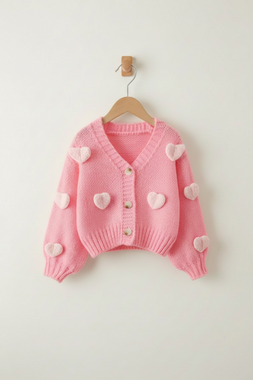 Coral Cardigan Pink Hearts