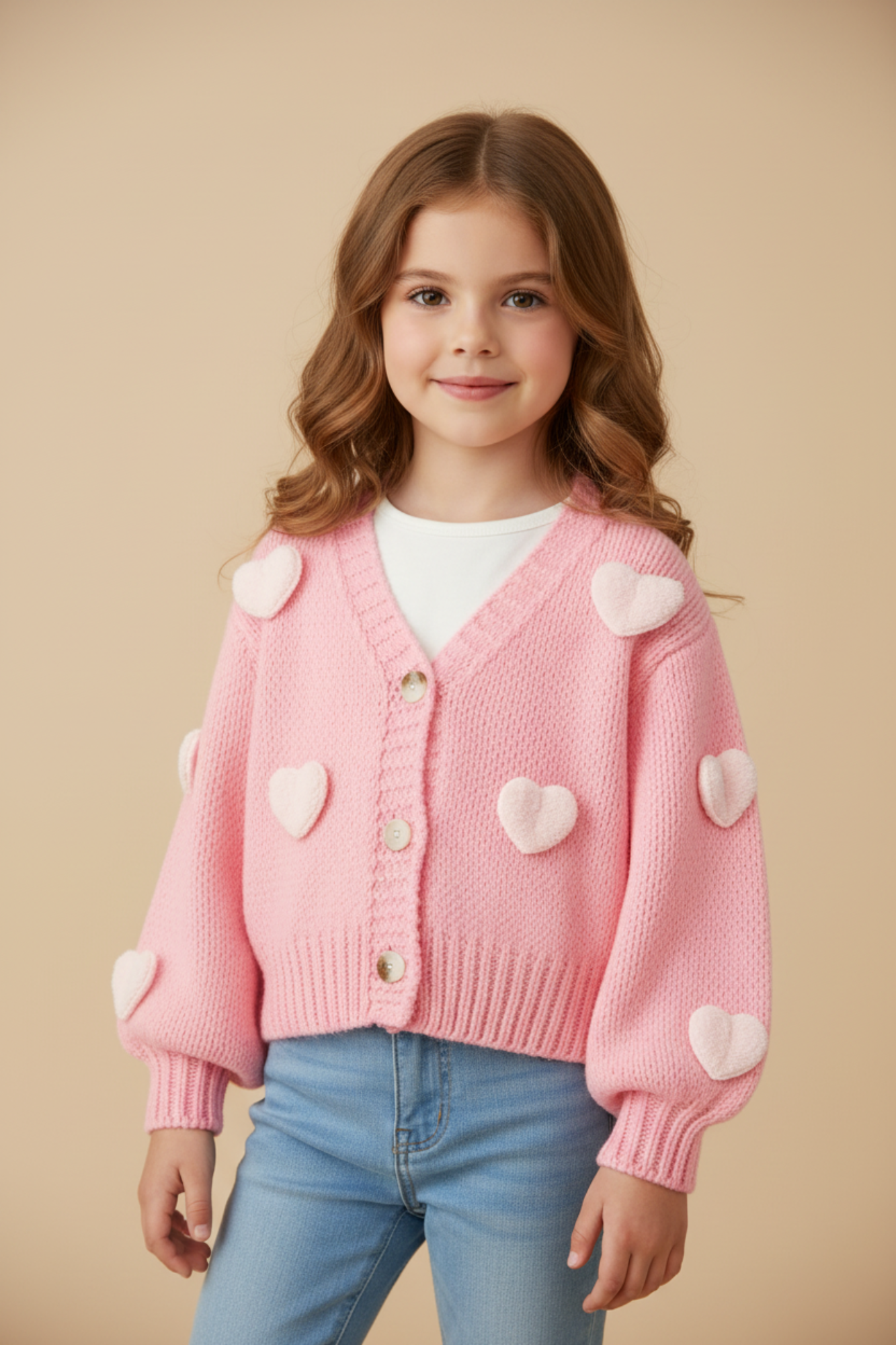 Coral Cardigan Pink Hearts