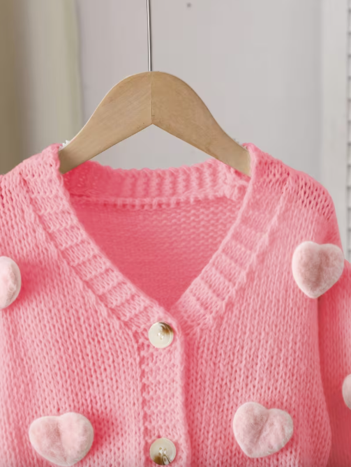 Coral Cardigan Pink Hearts