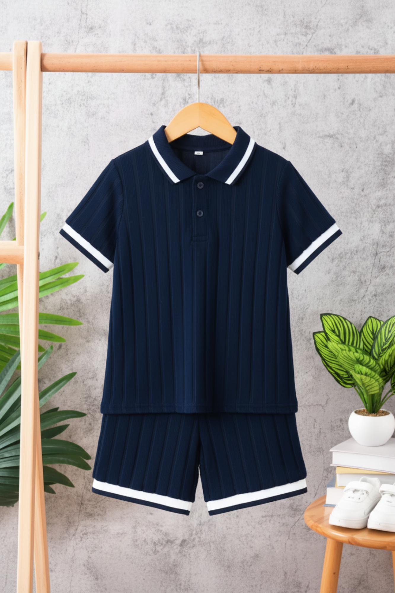 Navy Blue Soft Chemise & Shorts Set