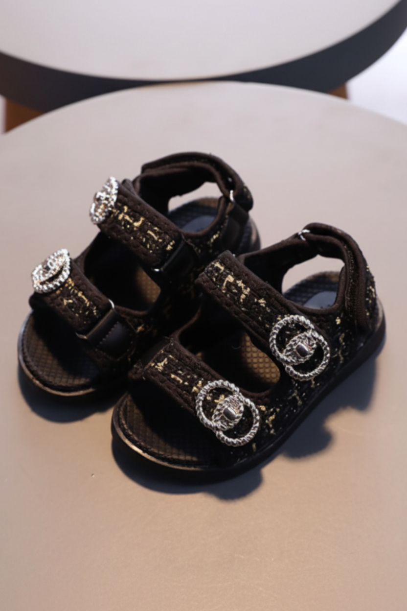 Black Gigi Tweed Dad Sandals