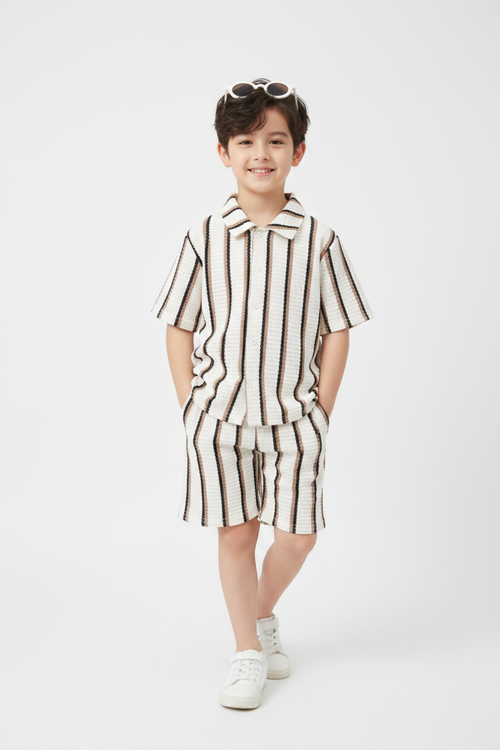 Beige Set with Black & Brown Stripes