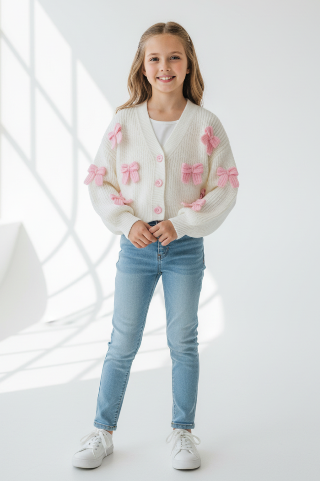 White Cropped Bow Cardigan