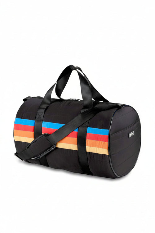 Black Puffer Duffle Bag Retro Stripe