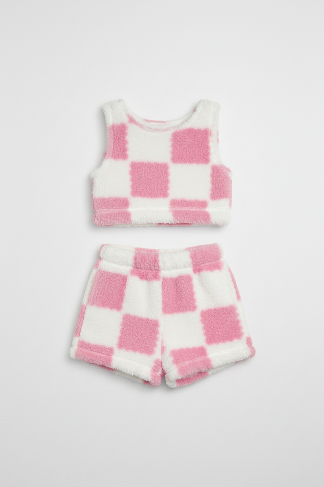 Furry Checkered White & Pink Set