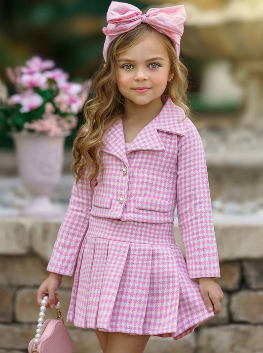 Little Treasure Tweed Matching Blazer & Pleated Skirt Set