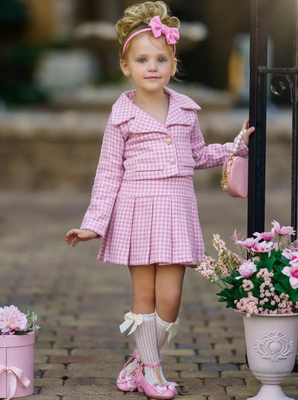 Little Treasure Tweed Matching Blazer & Pleated Skirt Set