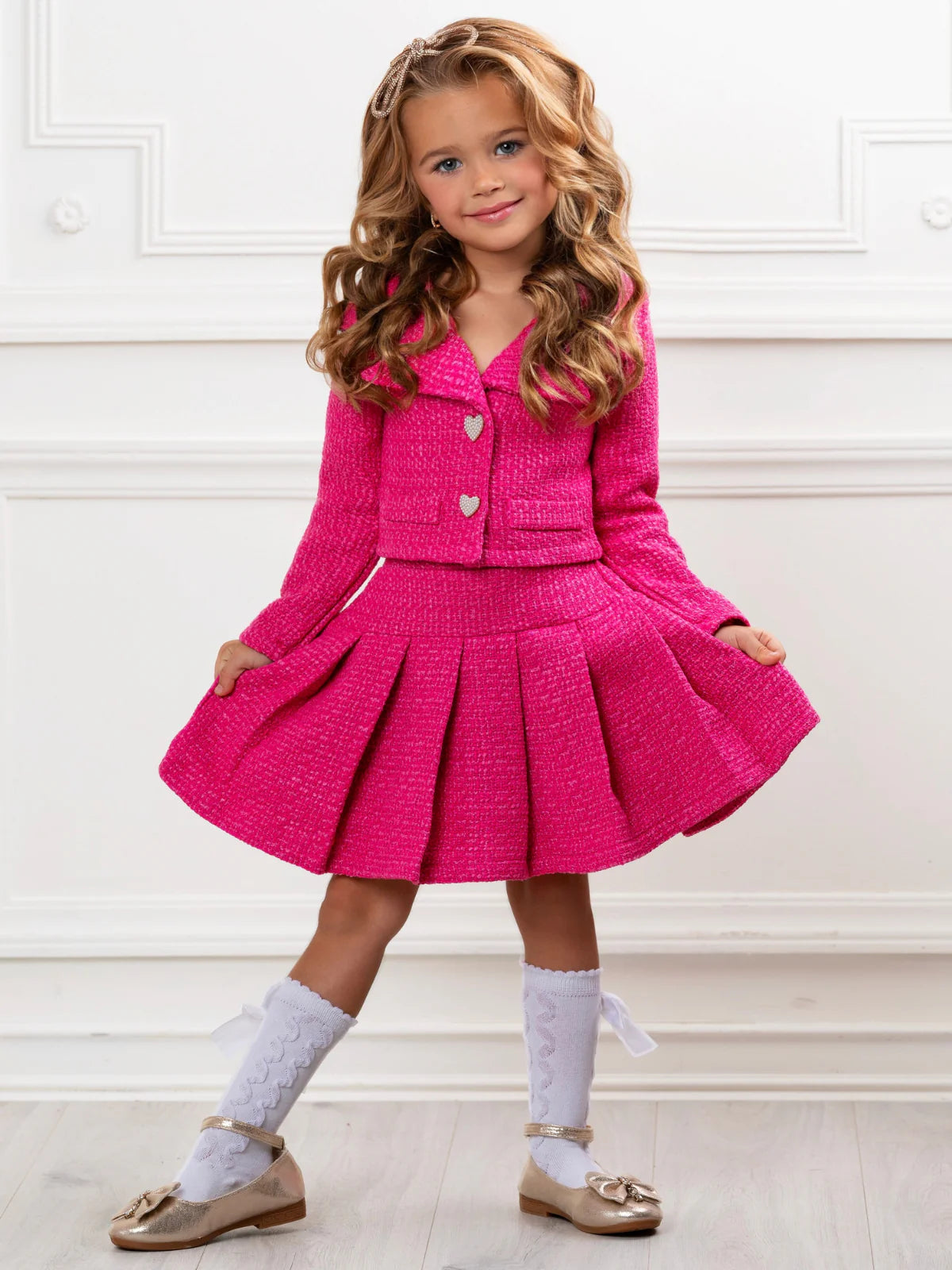 Pink Blazer & Pleated Skirt Set
