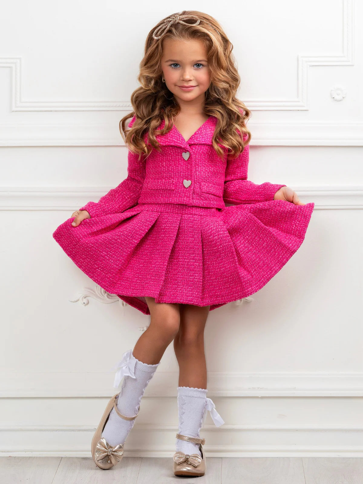 Pink Blazer & Pleated Skirt Set