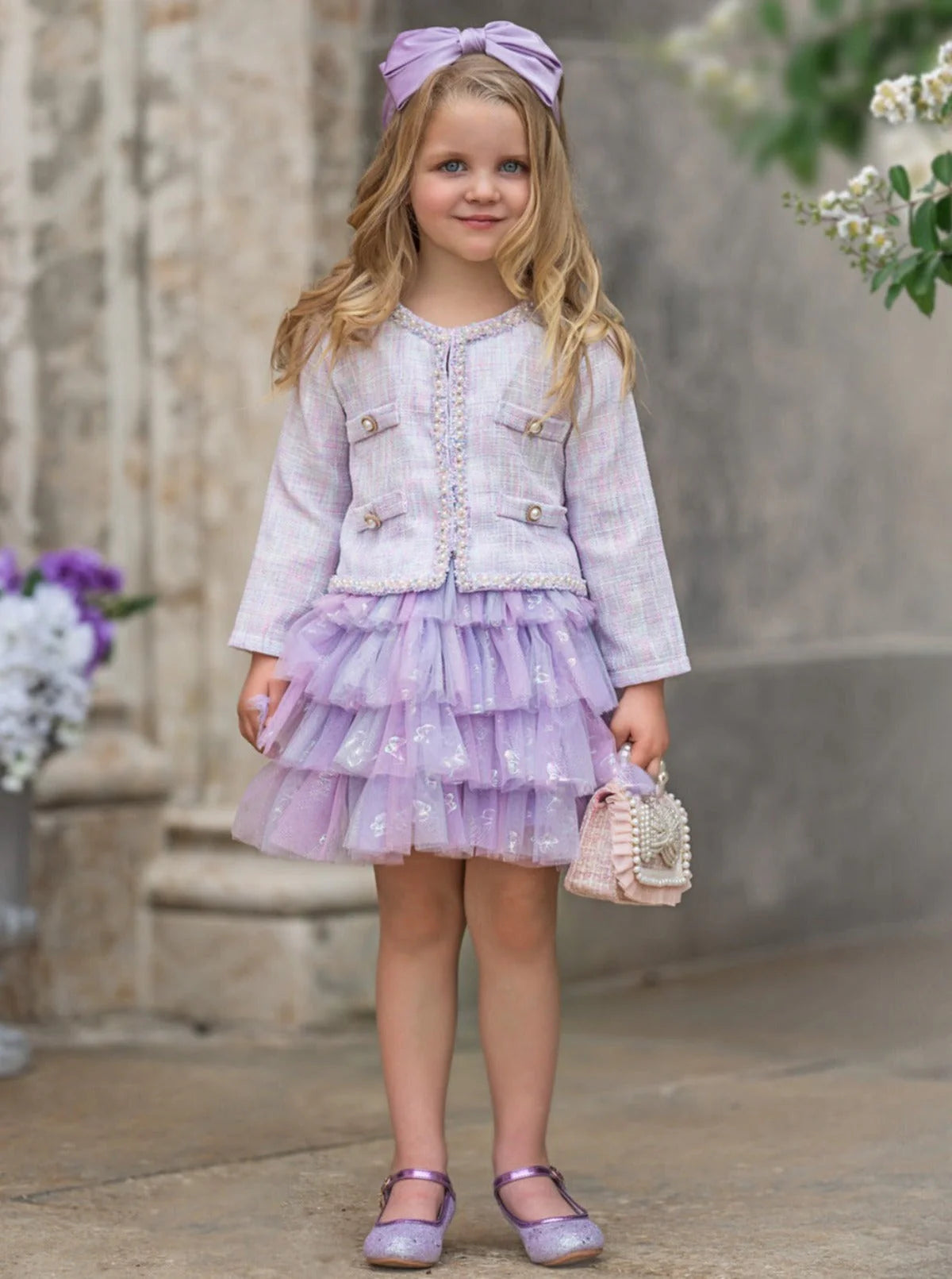 Twirl In Lilacs Tweed Blazer & Tutu Skirt Set