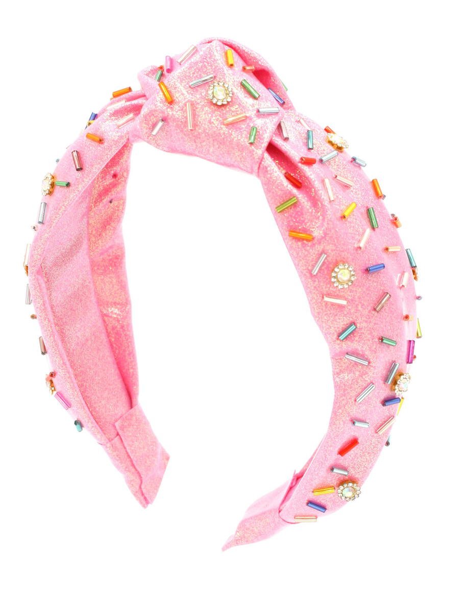 Thin Sprinkle Jewel Knot Headband Pink