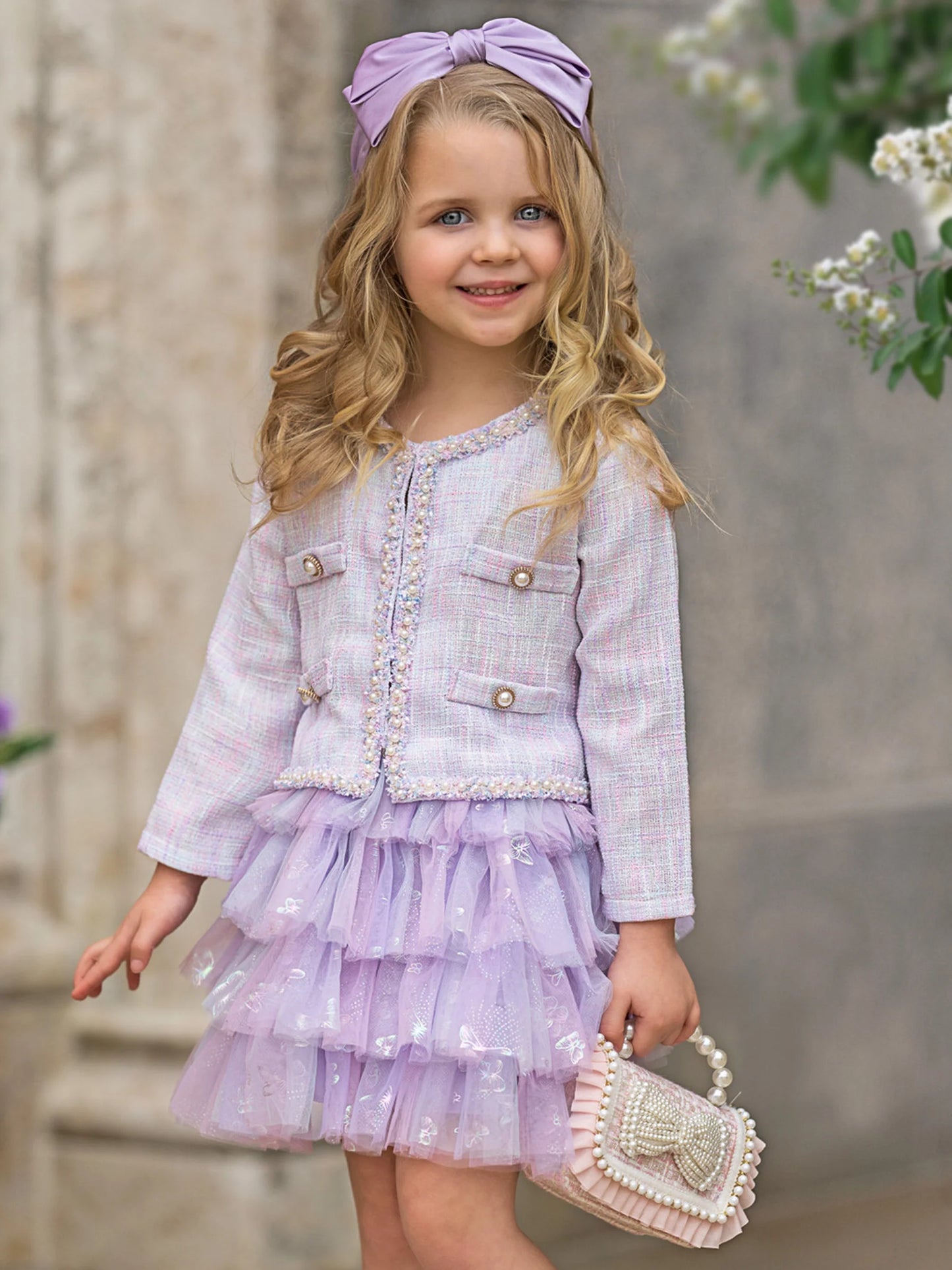 Twirl In Lilacs Tweed Blazer & Tutu Skirt Set