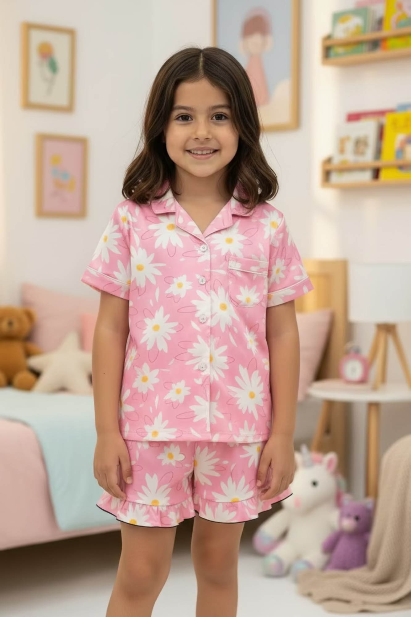 Pink Pajamas White Flowers
