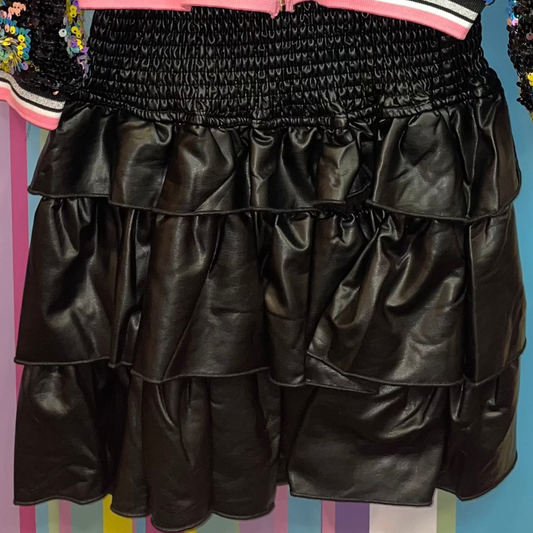 Vegan Leather Tiered Mini Skirt Black