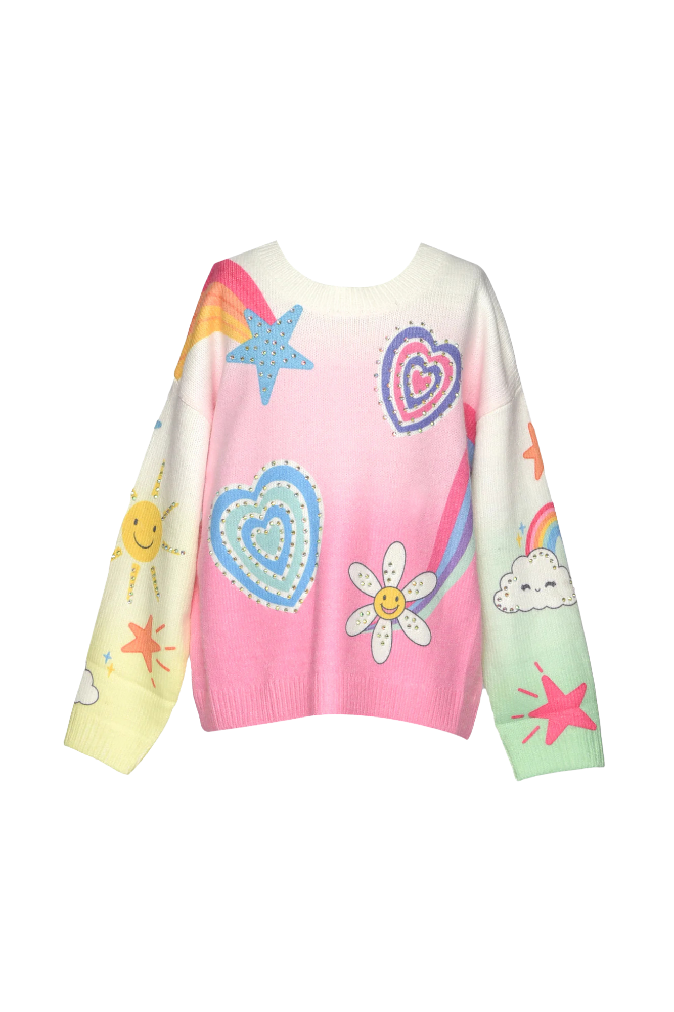 Icon Print Sweater w/ Rhinestone Details