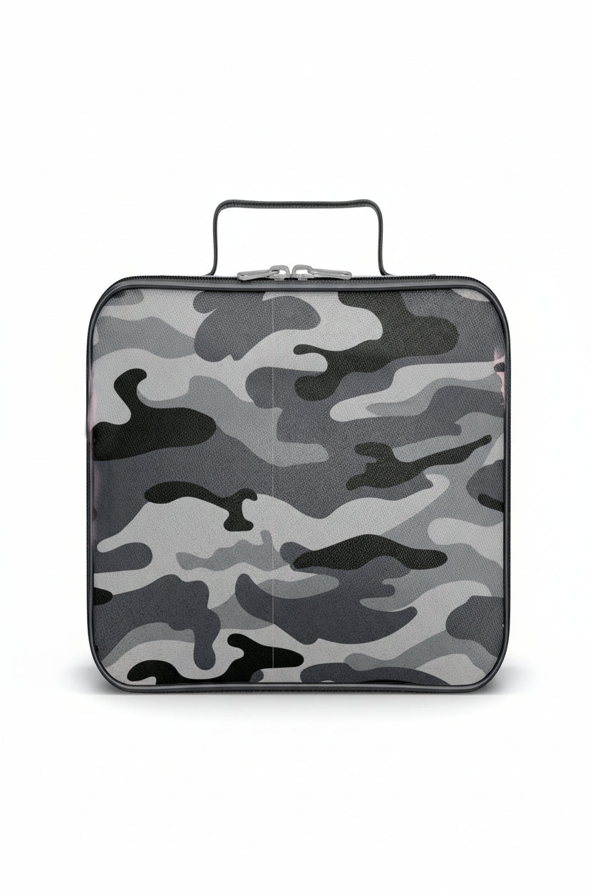 Grey Camo Color Block Canvas Insulated Lunch Box