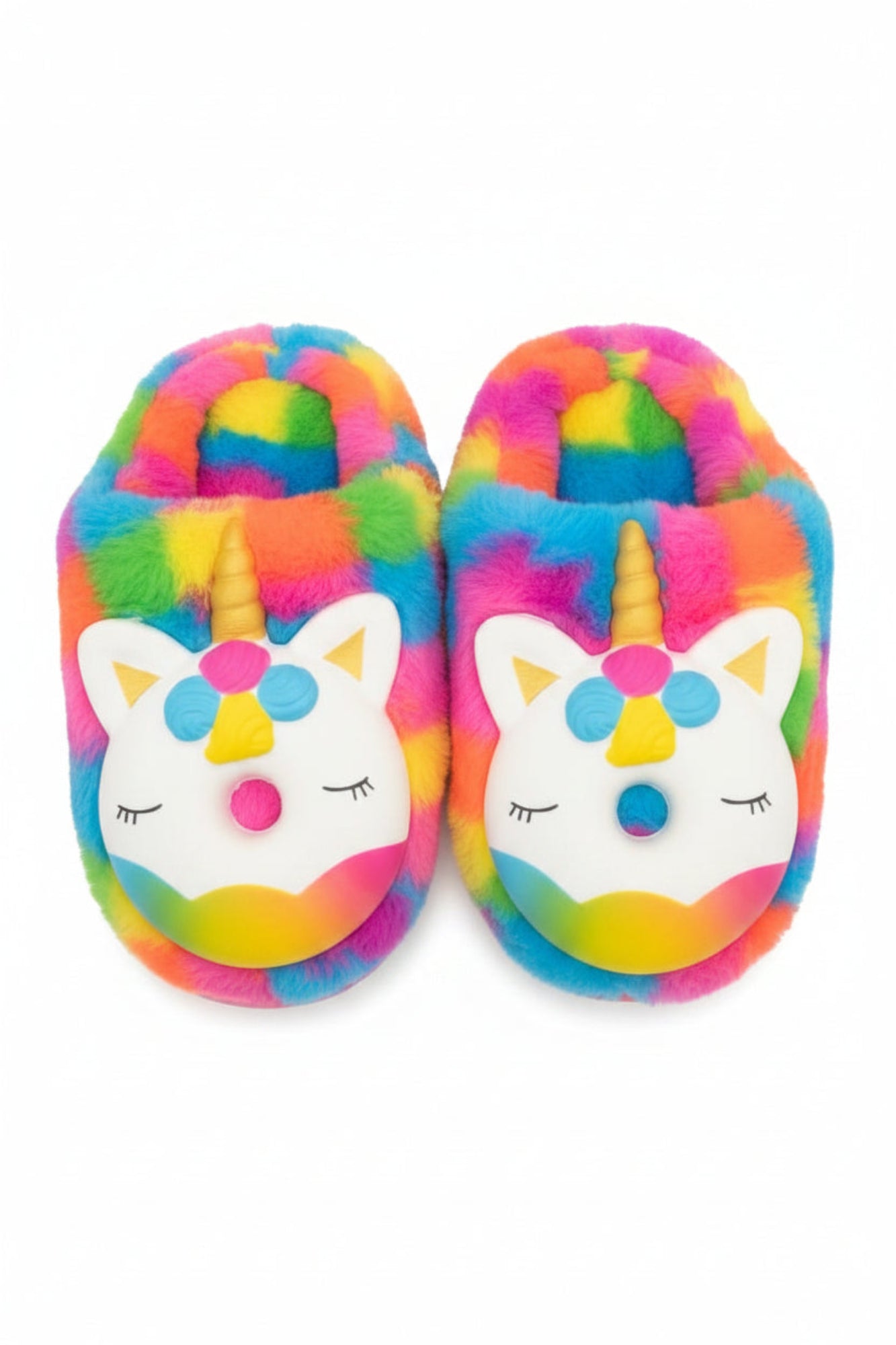 Rainbow Checkered Unicorn Plush Slippers