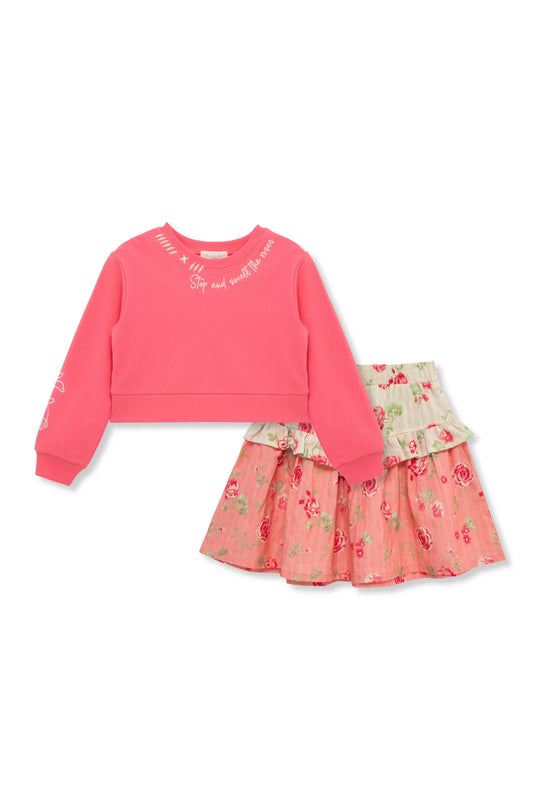 Rose Coral Print Skirt Set
