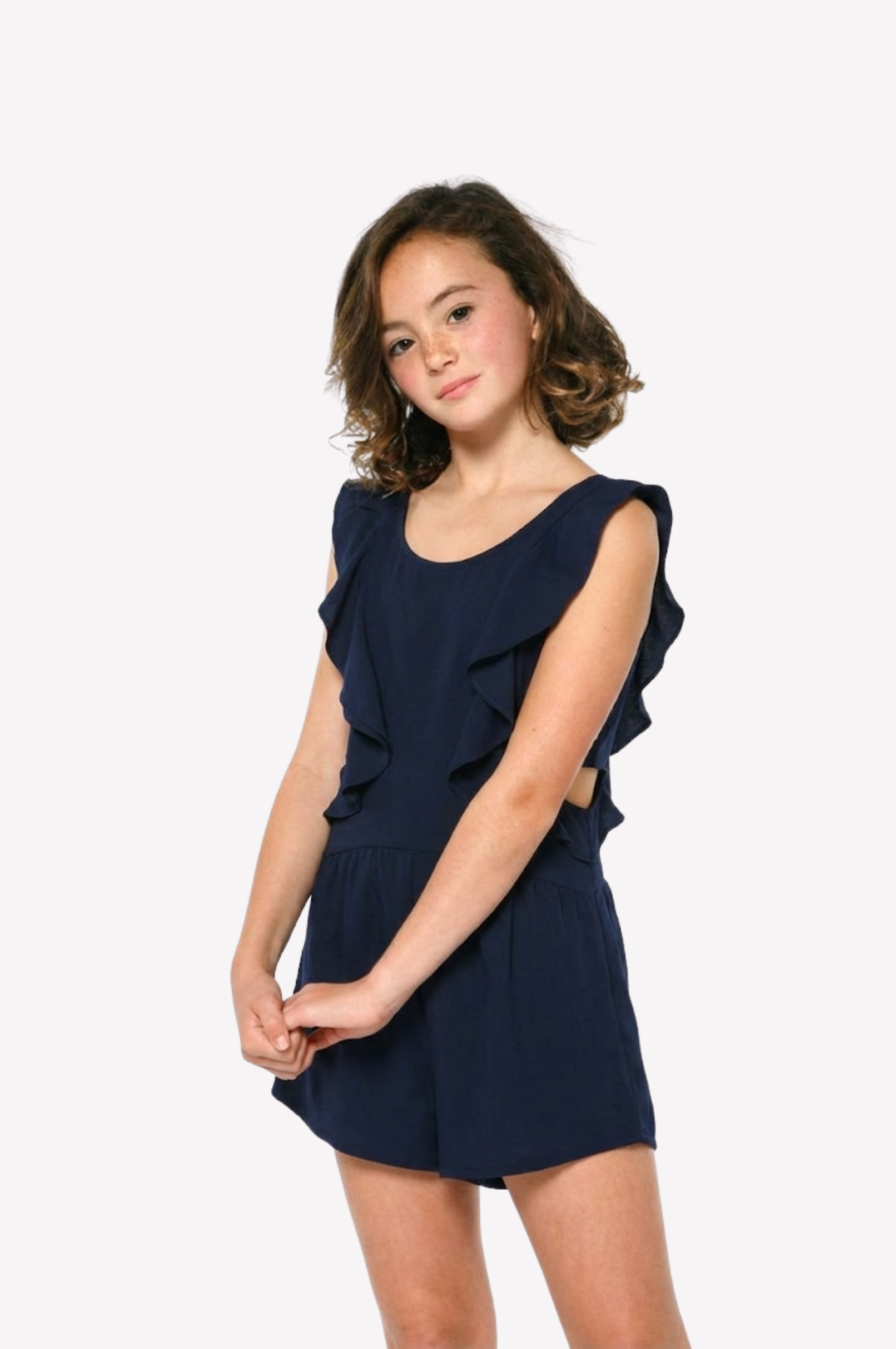 Romper Navy Blue w/ Ruffles & Side Openings