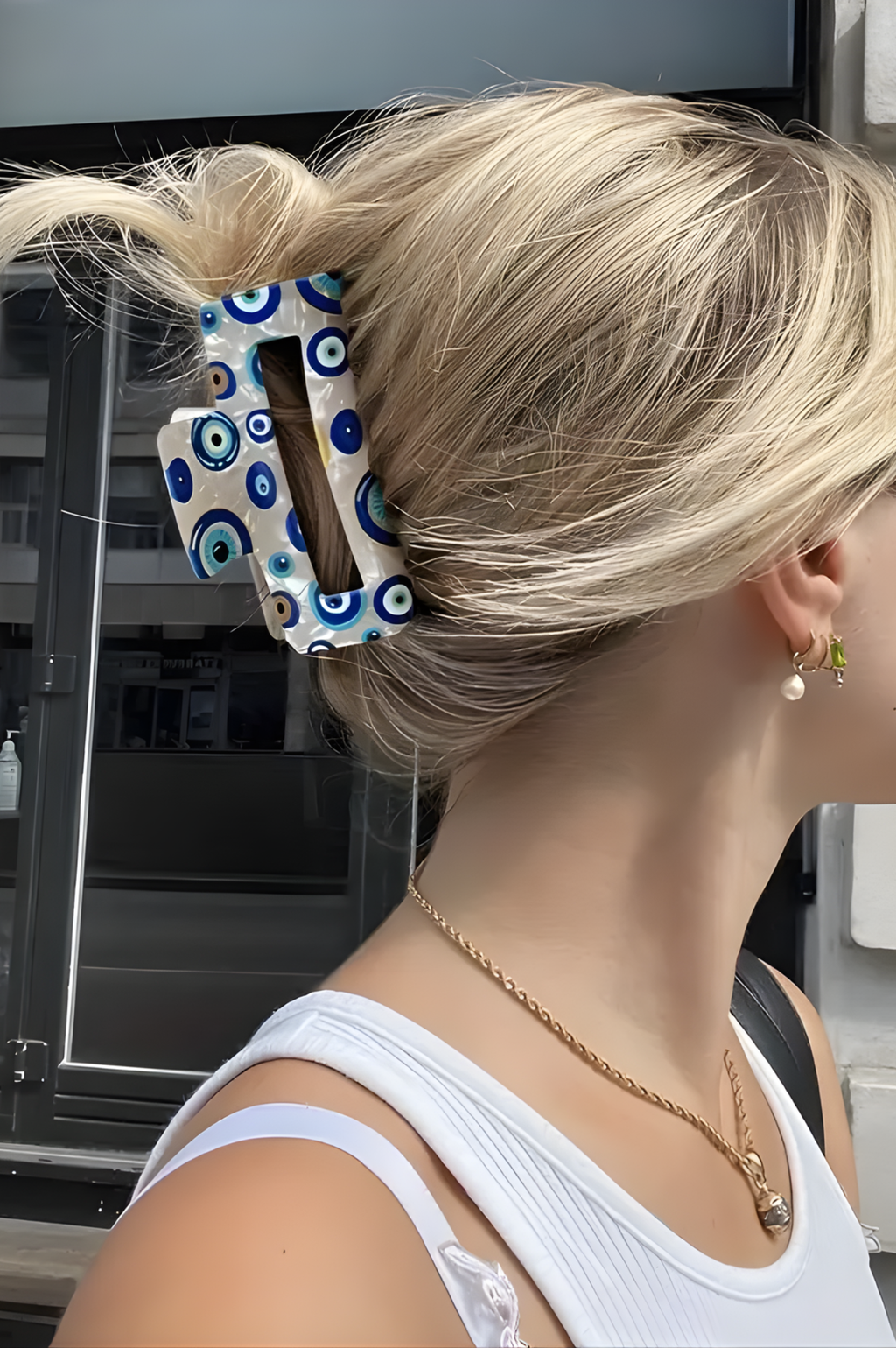 White Turkish Eye Claw Hair Clips