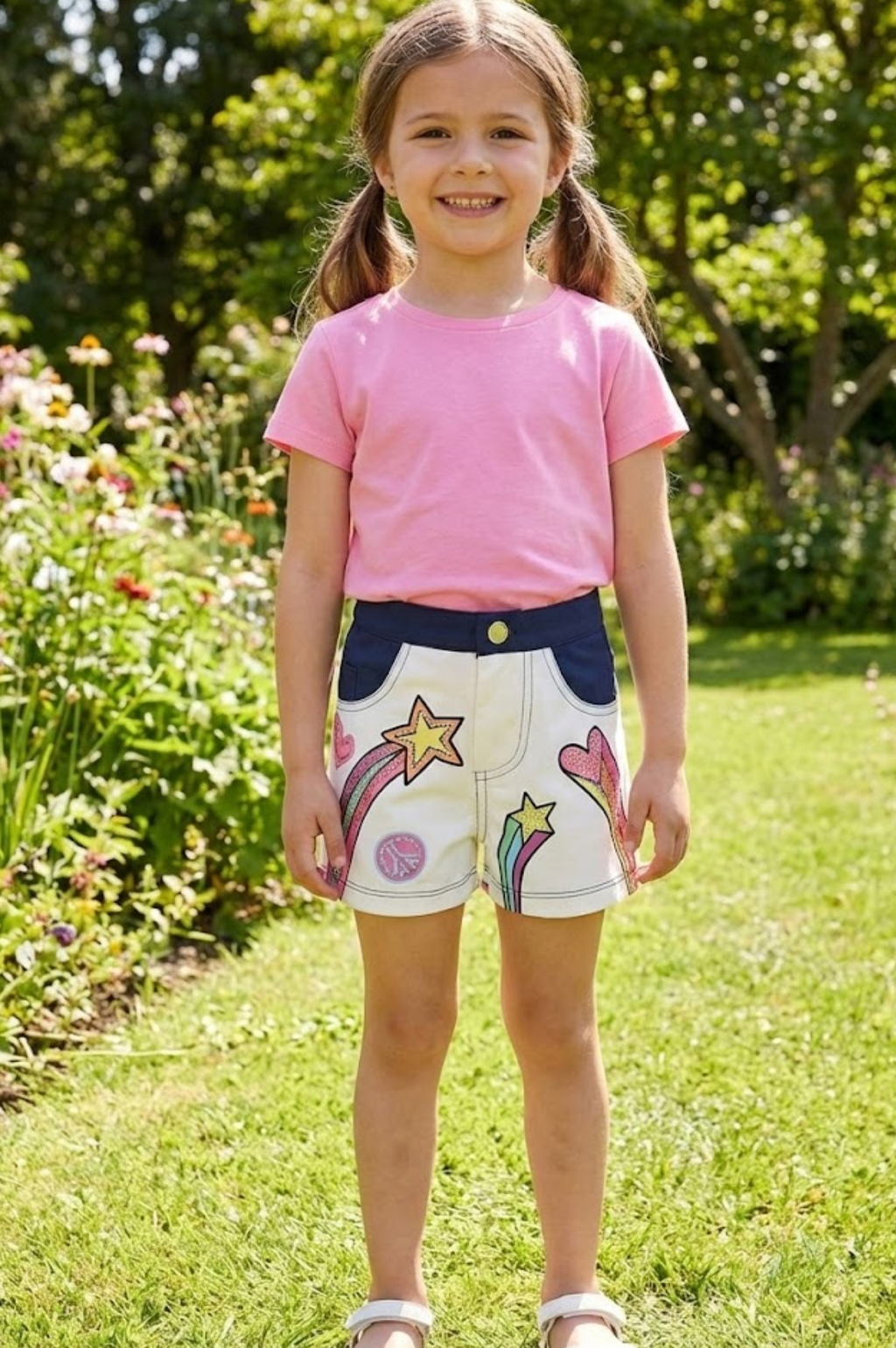 Shooting star and Heart print Shorts