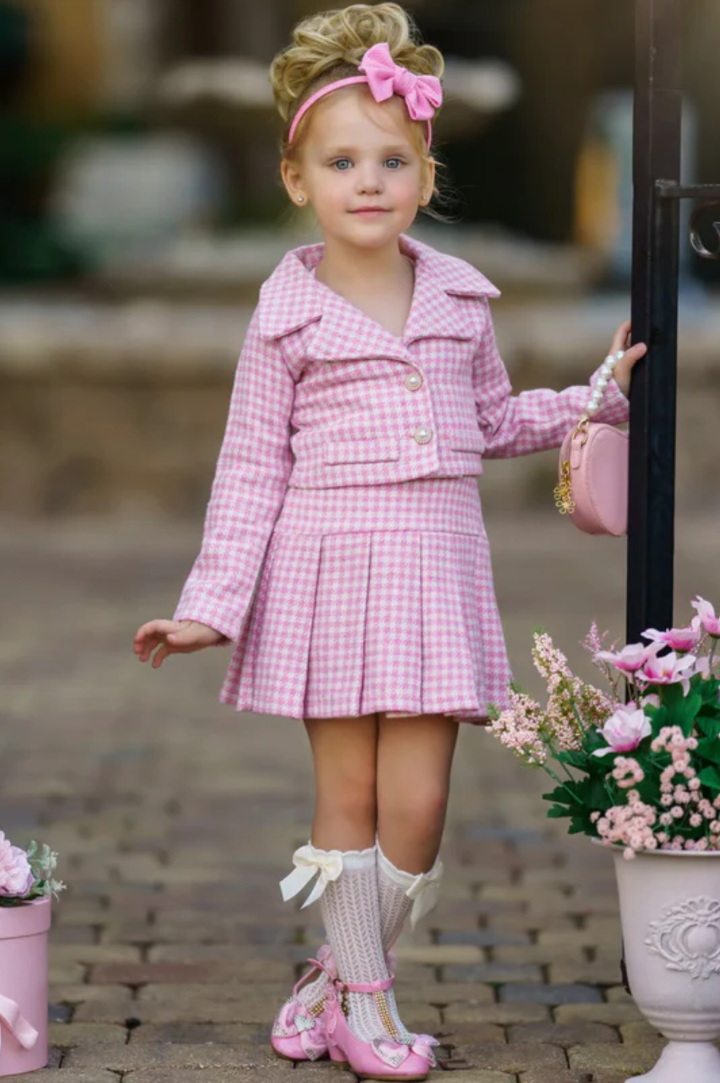 Little Treasure Tweed Matching Blazer & Pleated Skirt Set