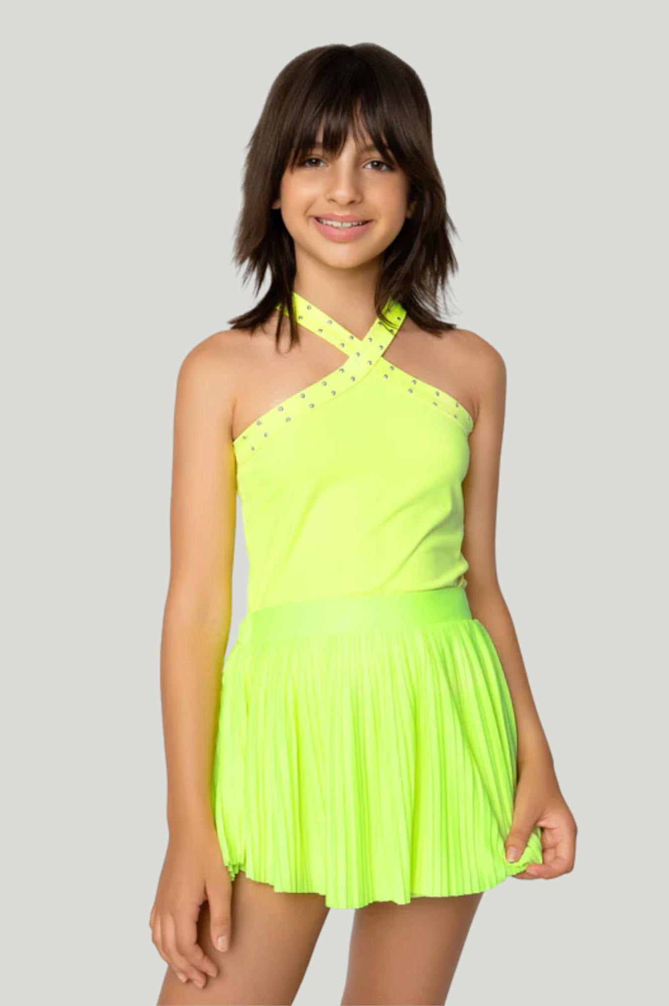 Lime Studded Crossover Tank Top