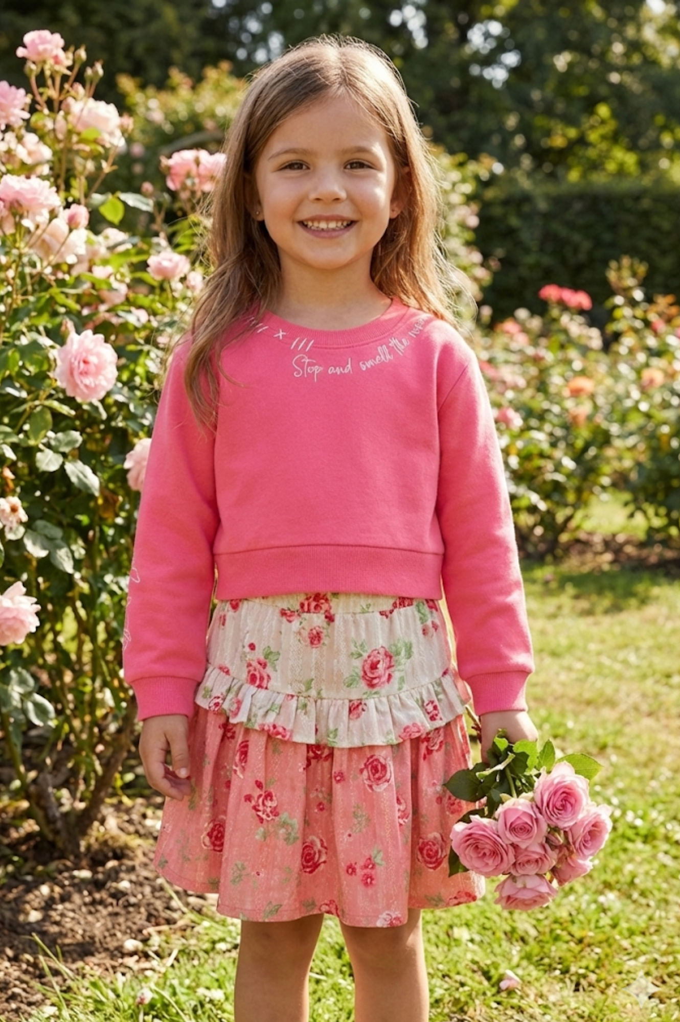 Rose Coral Print Skirt Set