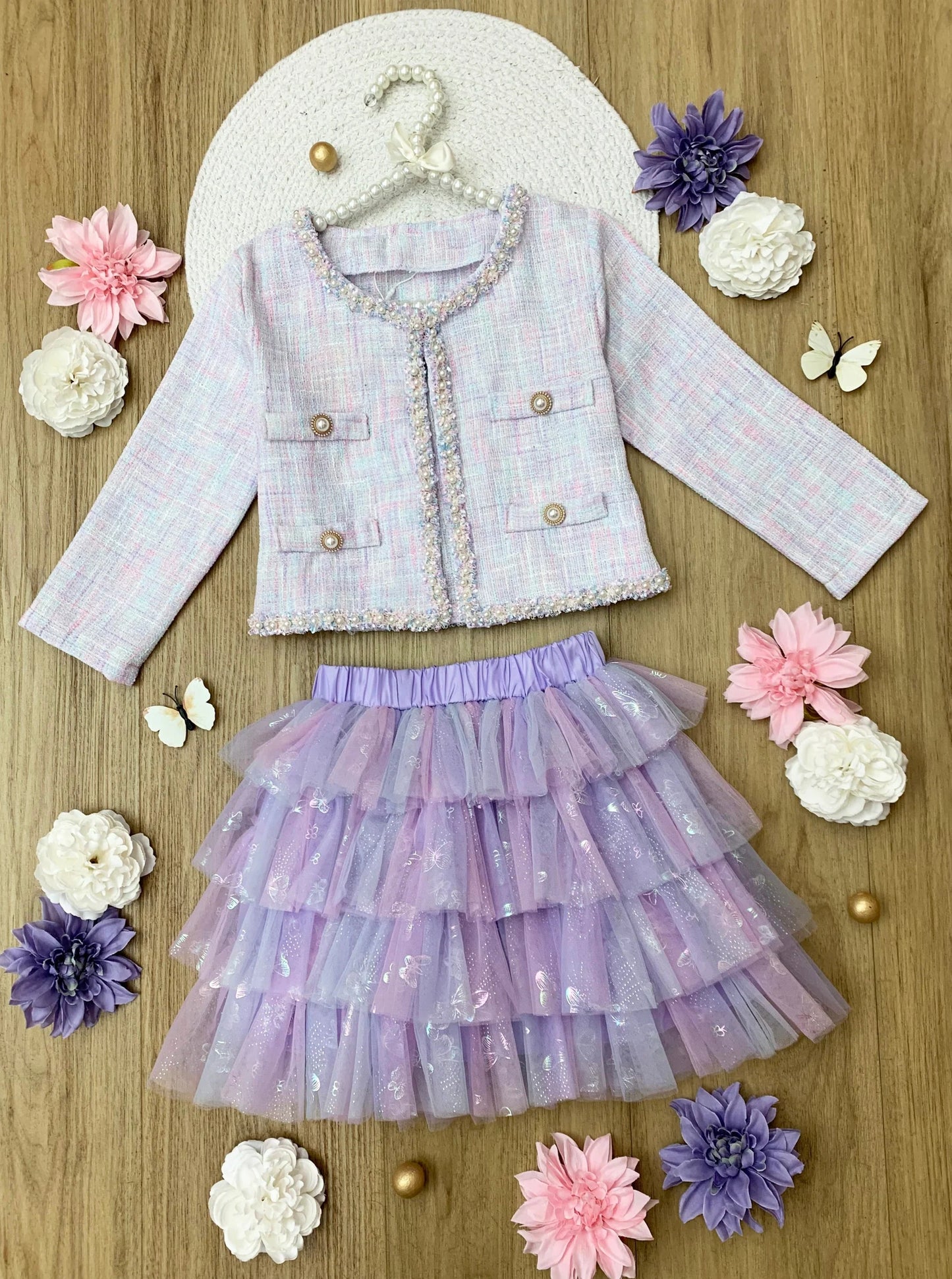 Twirl In Lilacs Tweed Blazer & Tutu Skirt Set