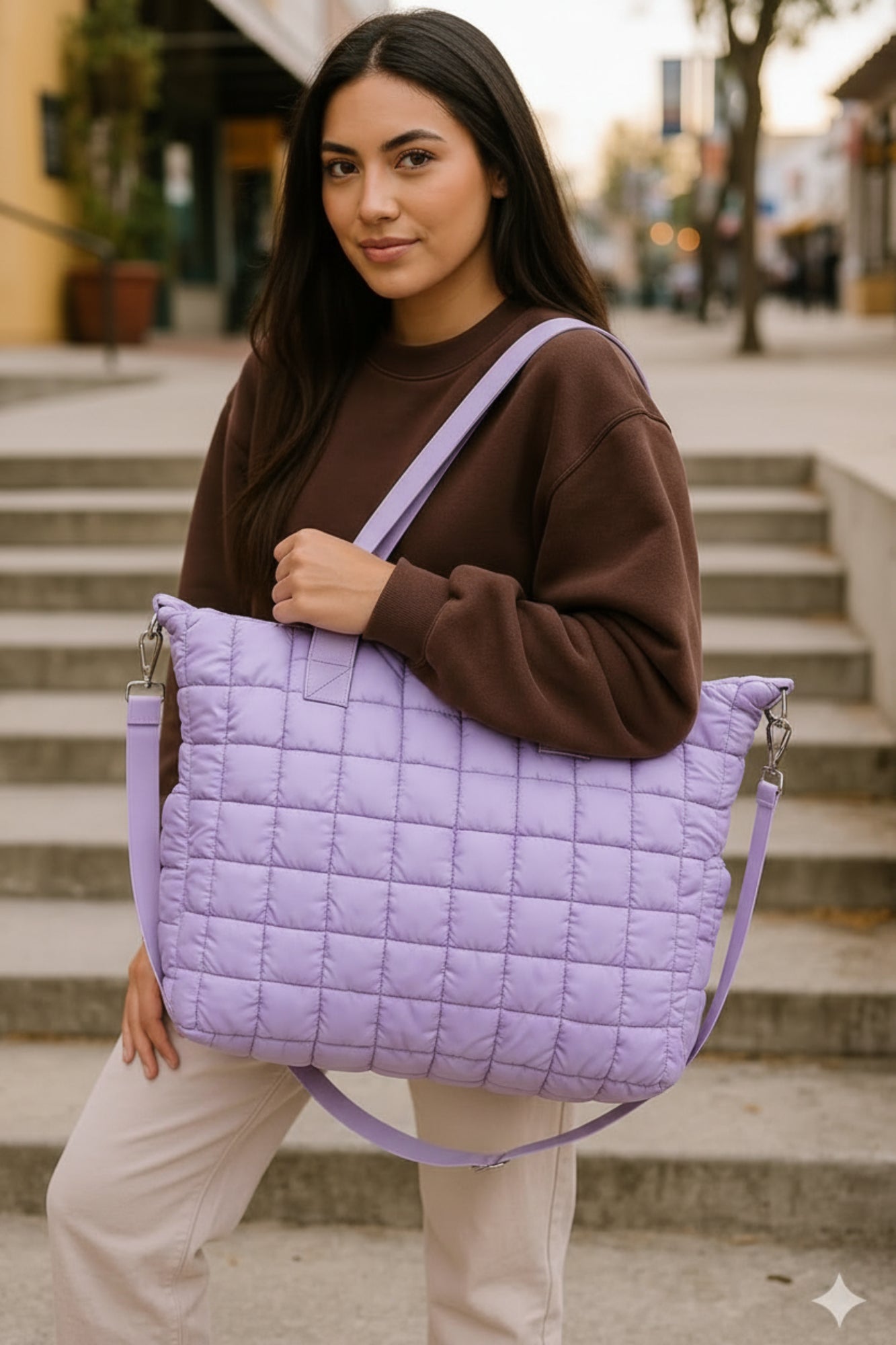 Purple Retro Stripes Puffer Weekender Tote Bag