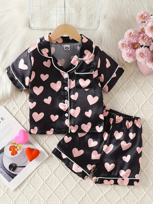 Black Pajamas with Pink Hearts