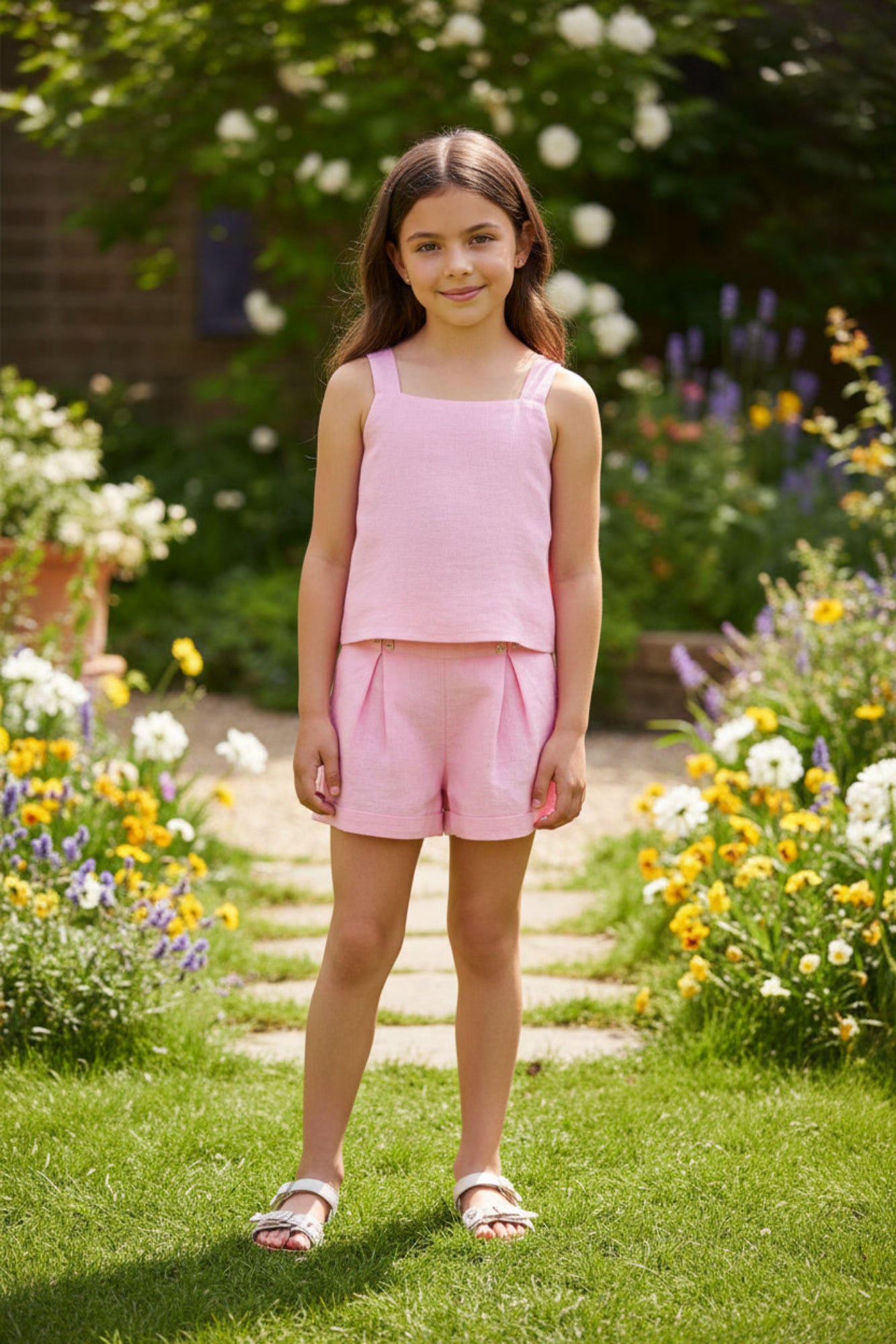 Pink Tank Pleated Short Set