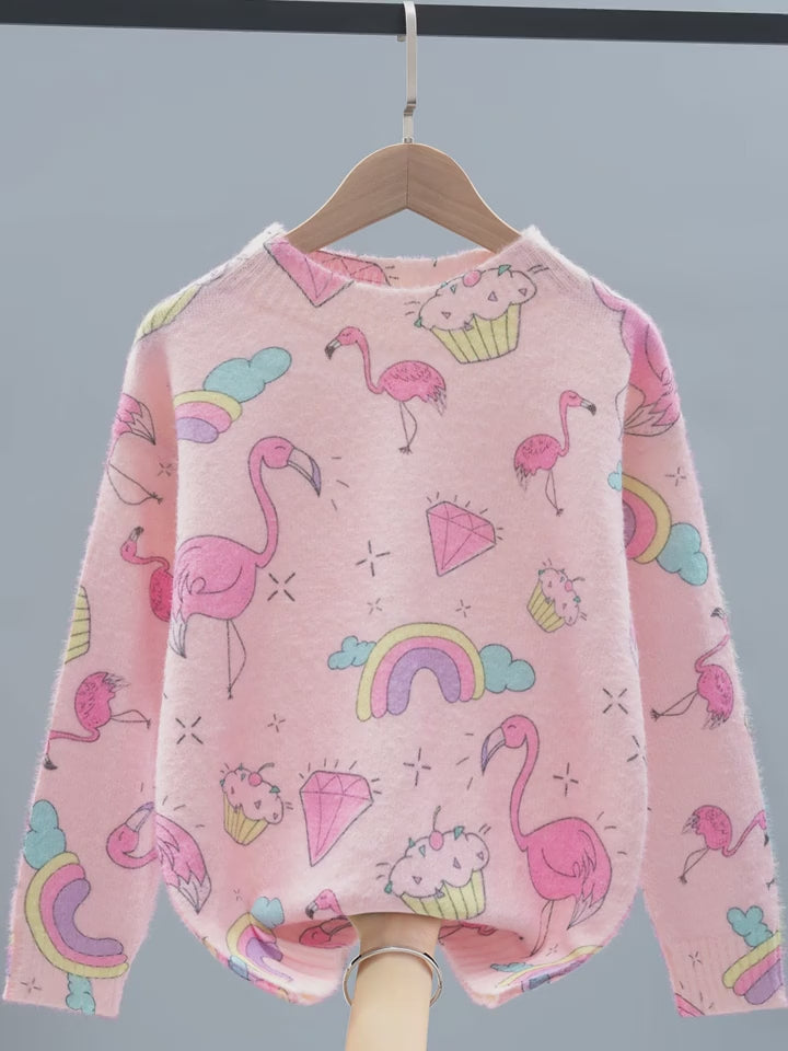 Pink Flamingo & Rainbow Sweater
