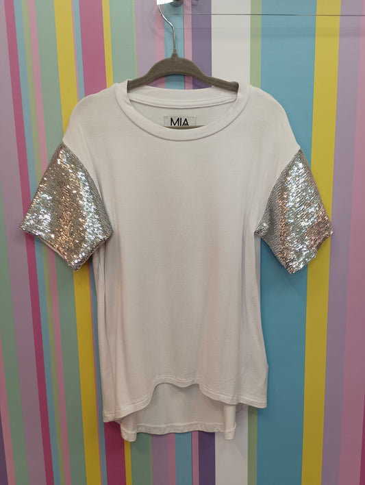 Sequin Sleeve T-Shirt White