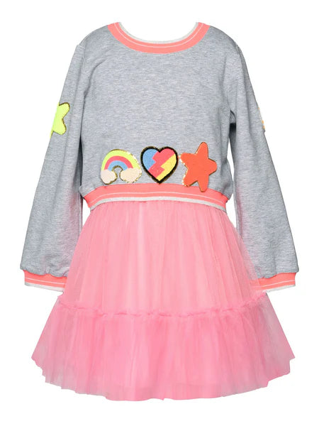 Tutu Dress with Gray Sweater & Patches